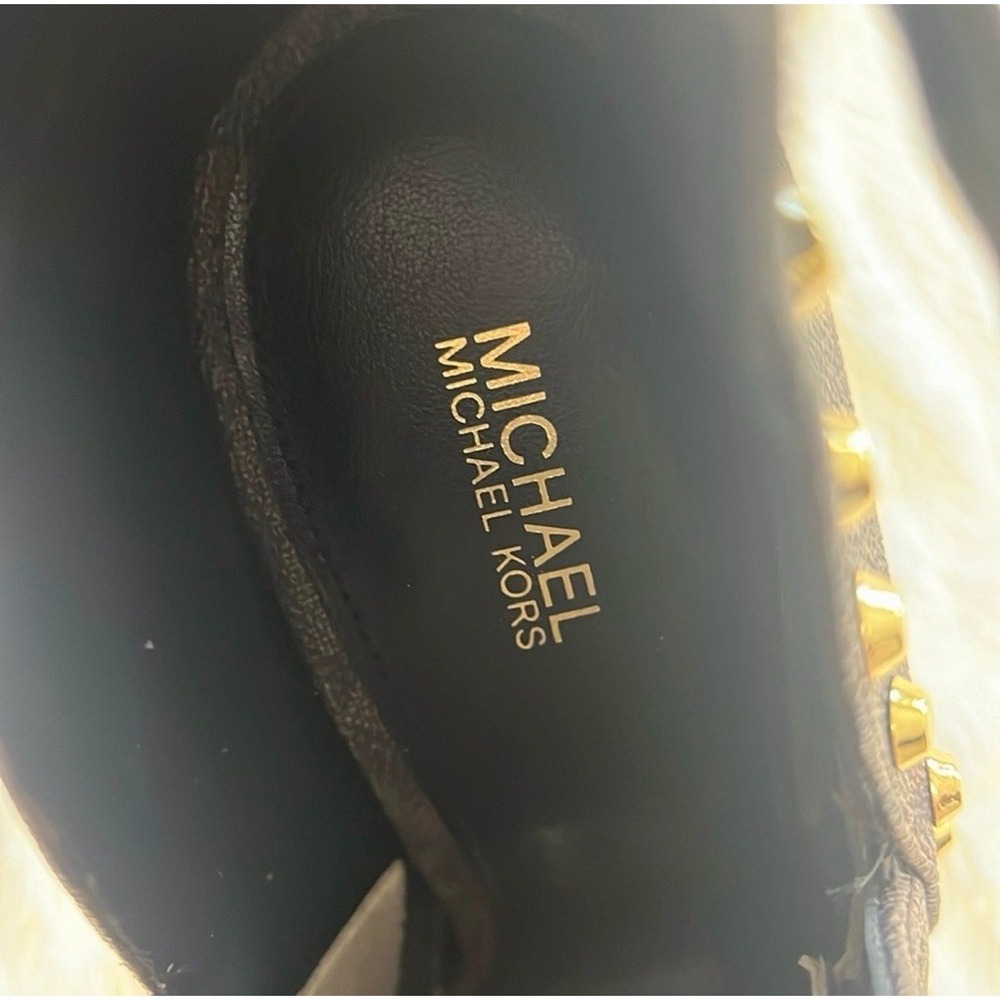 Michael Kors Logo Lawson Studded Heels – Brown Peep Toe Booties – Size 9M - Picture 12 of 12